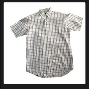 Ralph Lauren Blue and White Plaid Casual Shirt Size M 100% Two-Ply Cotton
